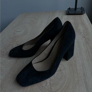 Suede black block heels